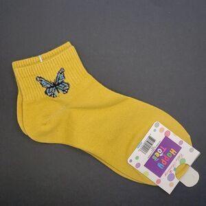 Mustard yellow butterfly ankle socks
